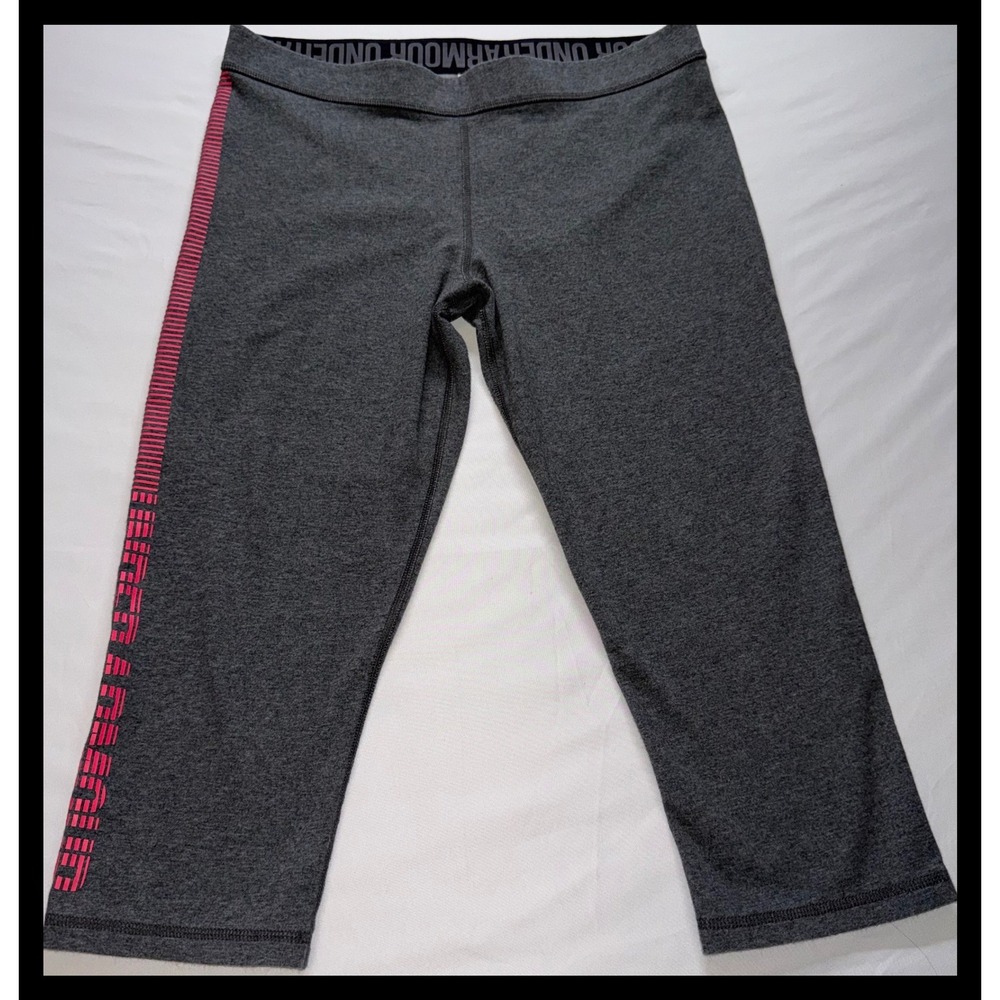 Under Armour Leggings Women Large Gray Pink Graphic Cropped Activewear Training